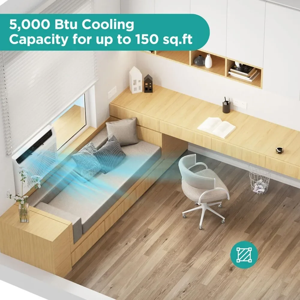 5000 BTU 에어컨, 기계식 회전 제어, 아파트, 기숙사, 작은 방, 최대 150 평방 피트, 흰색