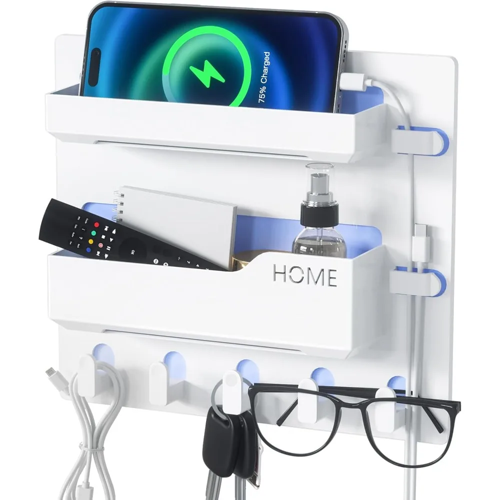 

Настенное крепление для прикроватной полки, клейкий органайзер для прикроватной полки с крючками и зажимами для кабеля, прикроватное настенное хранилище для в общежитии