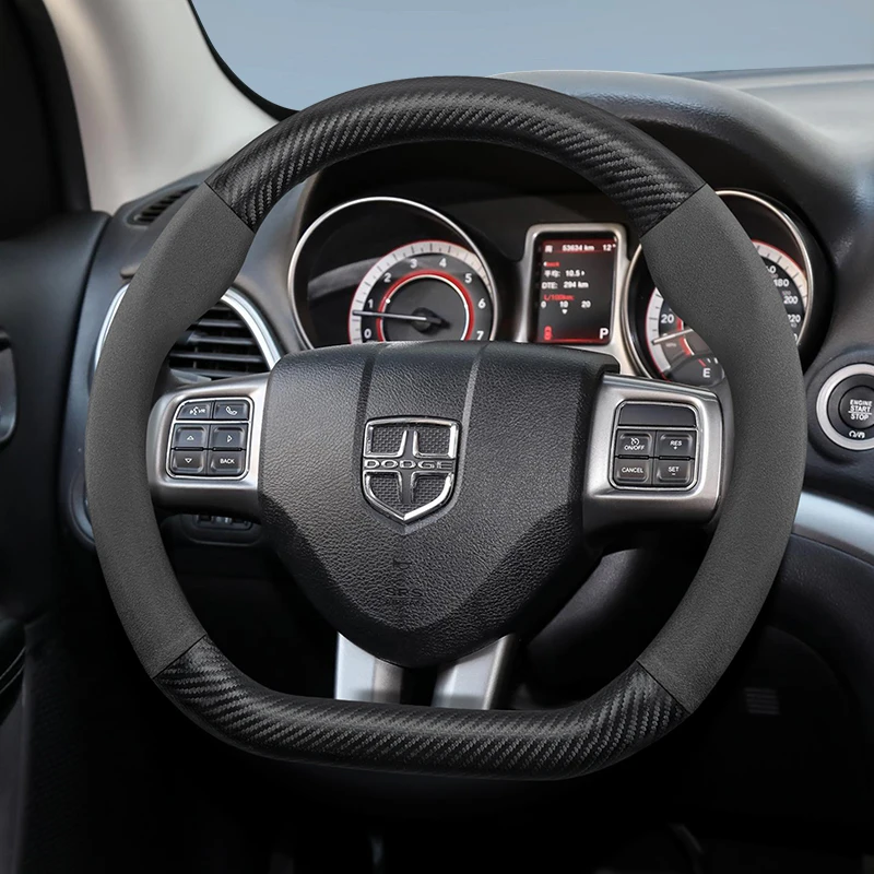 Suitable for Dodge Suede Matte Carbon Fiber Texture Steering Wheel Cover Suitable for Chenger Journey Charger Caliber Durango Ram 1500 Grand Caravan Dart Dakota Nitro Avenger Viper Intrepid