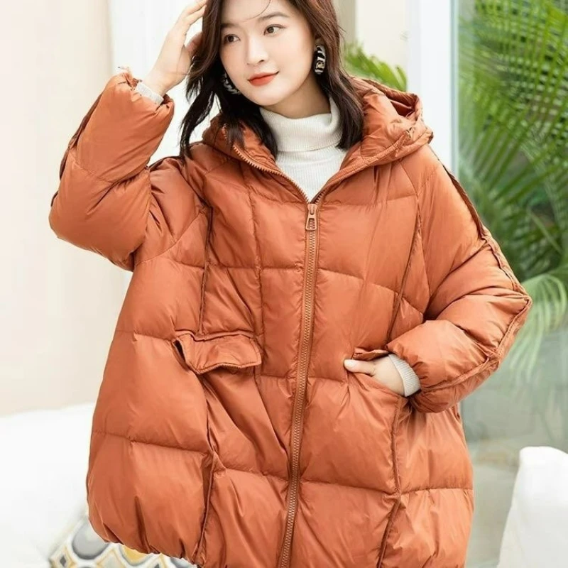 Frauen Weiße Ente Unten Jacke mit Kapuze Herbst Winter Warme Outwear Casual Lose Über Größe Outwear Dicken Mantel 2026 Neue Mäntel