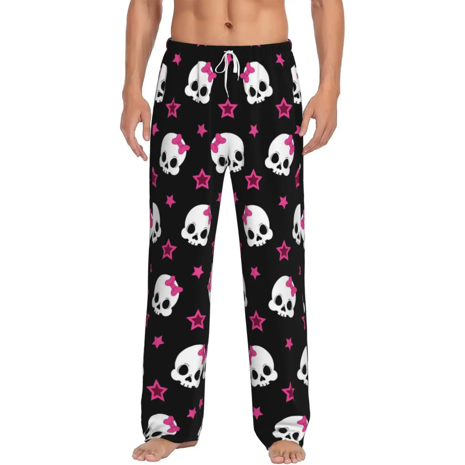 

Star and Cartoon Skull Print Loose Men's Elastic Waist Sleep Home Pants Comfortable Casual Men's Sleep Pants