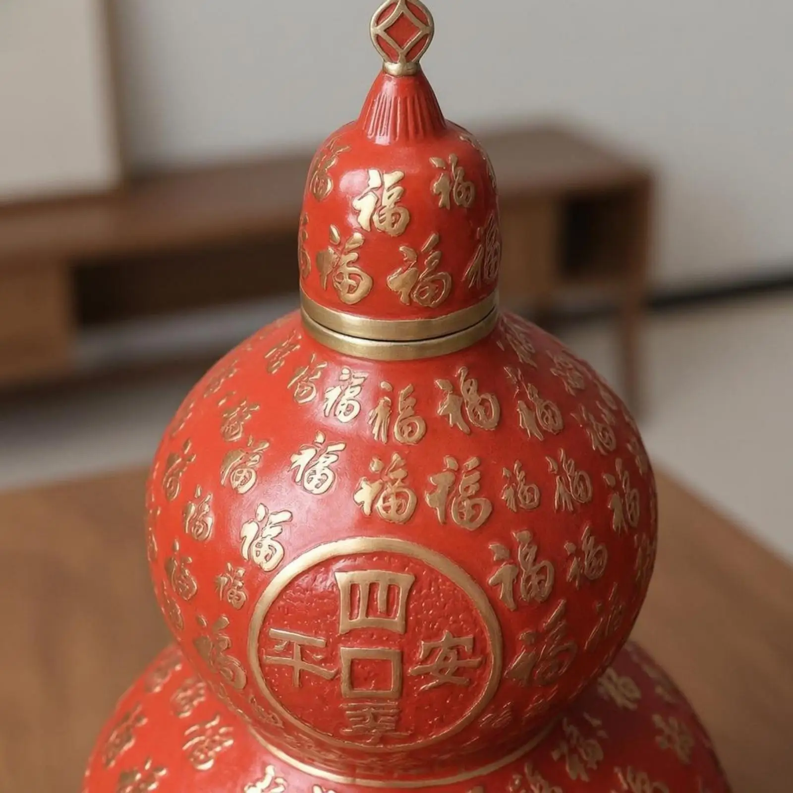 Hollow Carved Gourd Ornament Red Brass Gourd Ornament Removable Lid Home