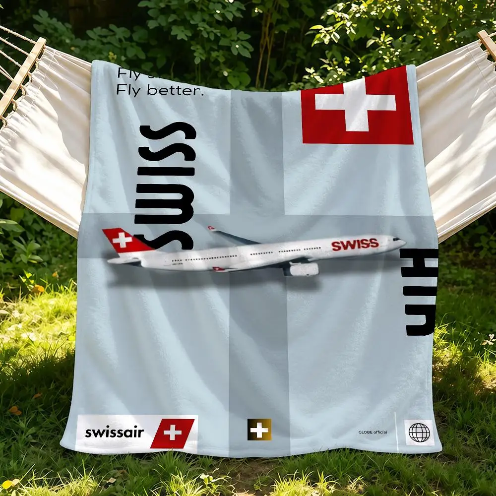 Airline Swissair Throw Soft Custom Printed Flannel Throw Blanket, for Home, Travel & Camping
