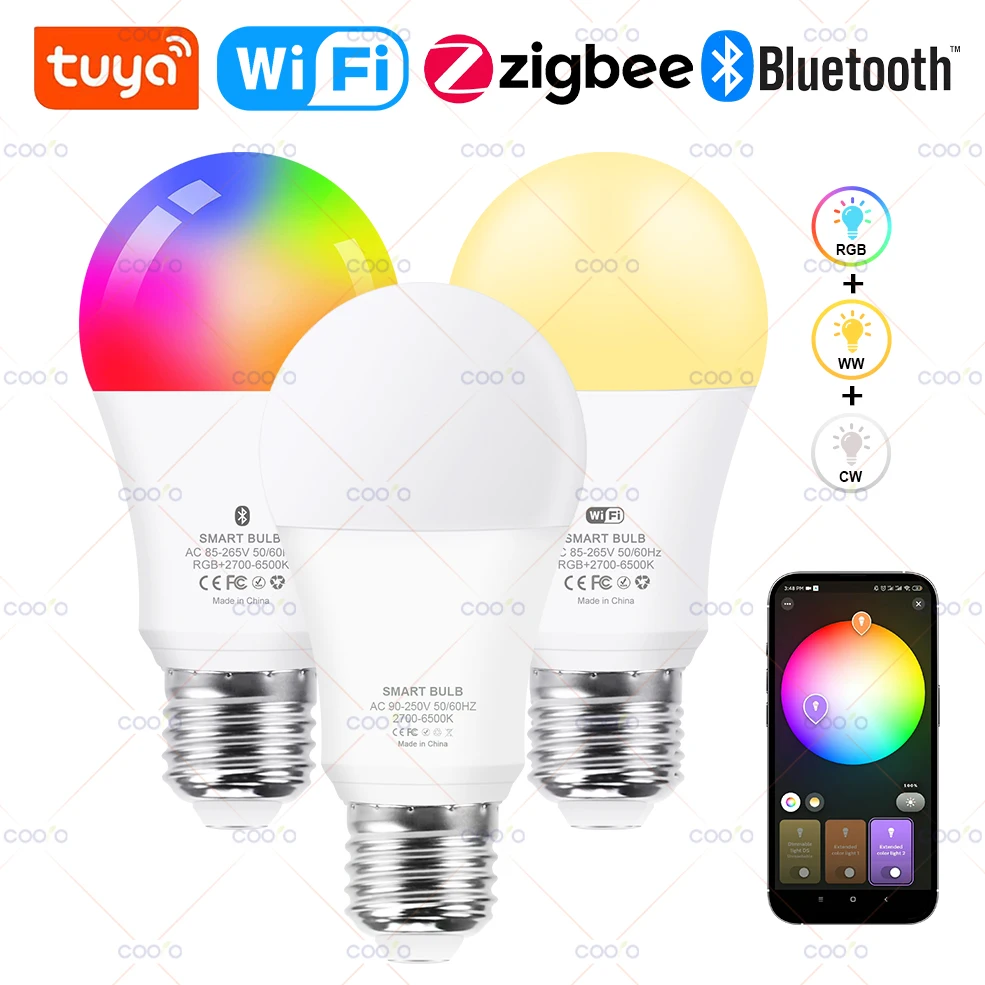 Tuya E27 Zigbee LED Bulbs WiFi Bluetooth Smart LED Lamp 15W 18W Light Bulb Remote Control Works With Amazon Alexa Google Yandex