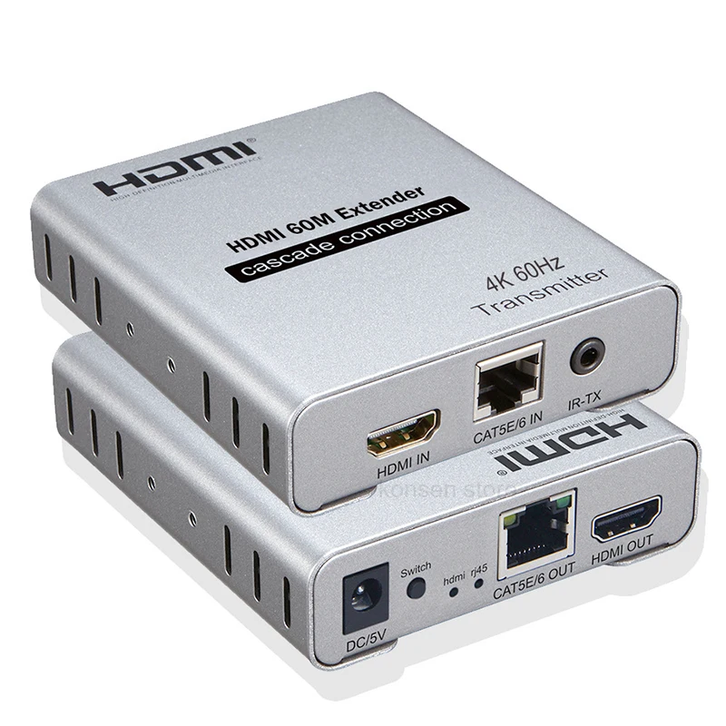 4K 60 Гц 60 м HDMI удлинитель через один кабель Rj45 Cat5e/6 1080P 120 м HDMI Ethernet удлинитель поддержка каскадного подключения удлинитель