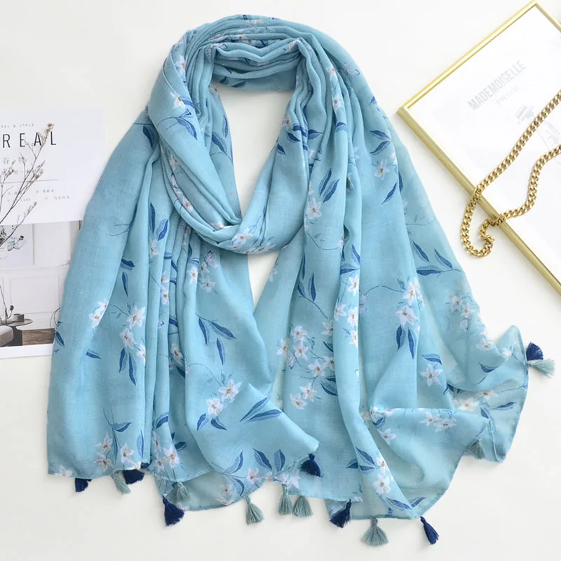 Luxury Brand Scarf For Woman Soft Cotton Shawl Wrap Tassel Viscose Muslim Woman Hijab Boho Beach Towel Female Bandana Headscarf