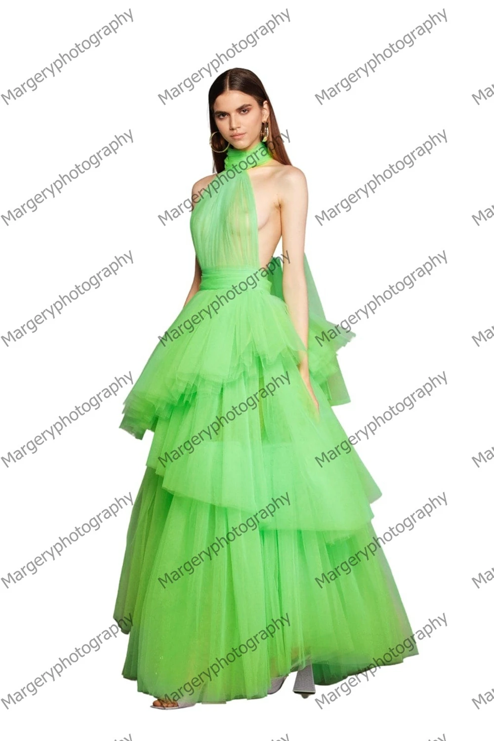 Vestidos De Baile De Malha De Pescoço Alto, Ruffles Chic Sem Mangas, Tule Em Camadas, Vestido De Noite Longo, Puffy A Line, Vestidos De Festa Formais