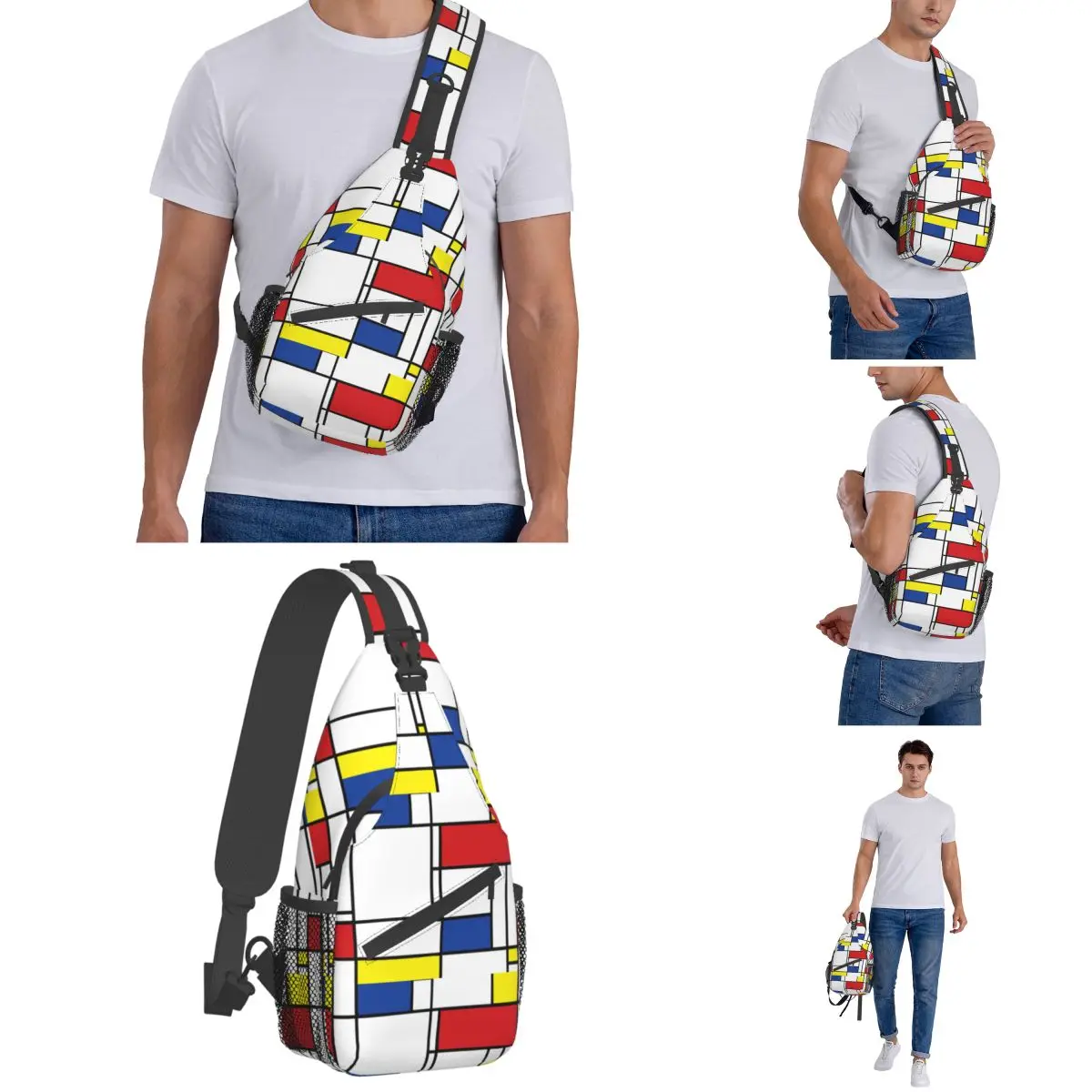 Mochila pequeña minimalista De Stijl para hombre y mujer, bolso De hombro cruzado al pecho, mochila escolar para senderismo al aire libre