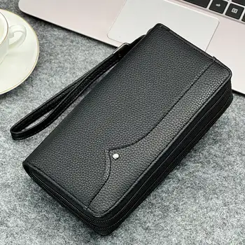 남성용 더블 지퍼 클러치 백, 대용량 멀티 카드 슬롯, 휴대용 손목 가방, 간단한 비즈니스 패션 