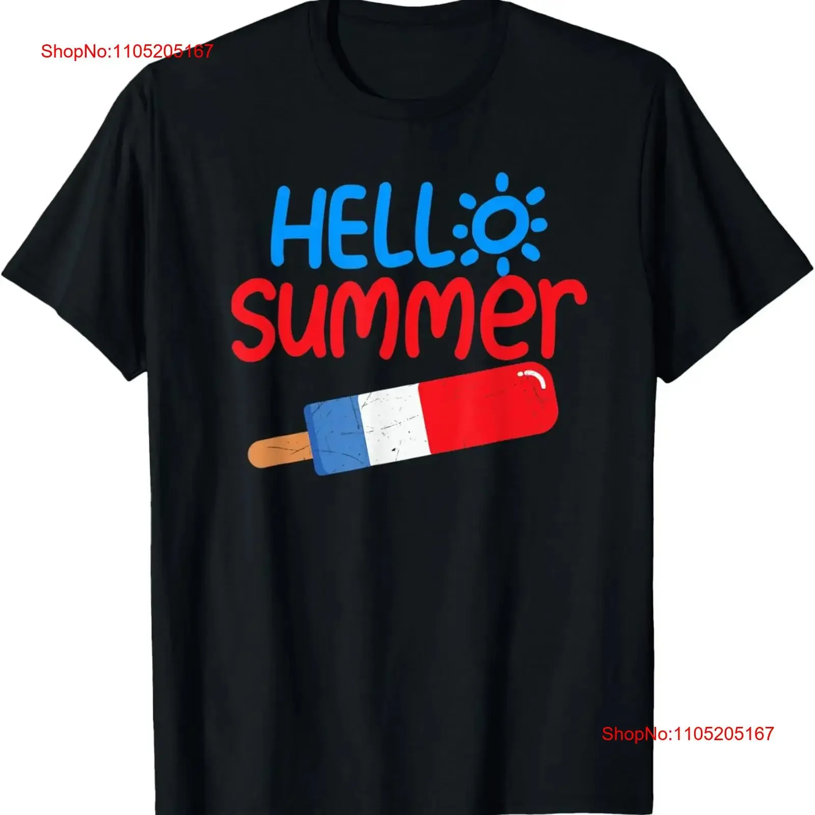 Hello Summer Vacation Popsicle Ice Cream Lolly T Shirt  vintage Washed Unisex homme Top For Everyday Wear Soft streetwear
