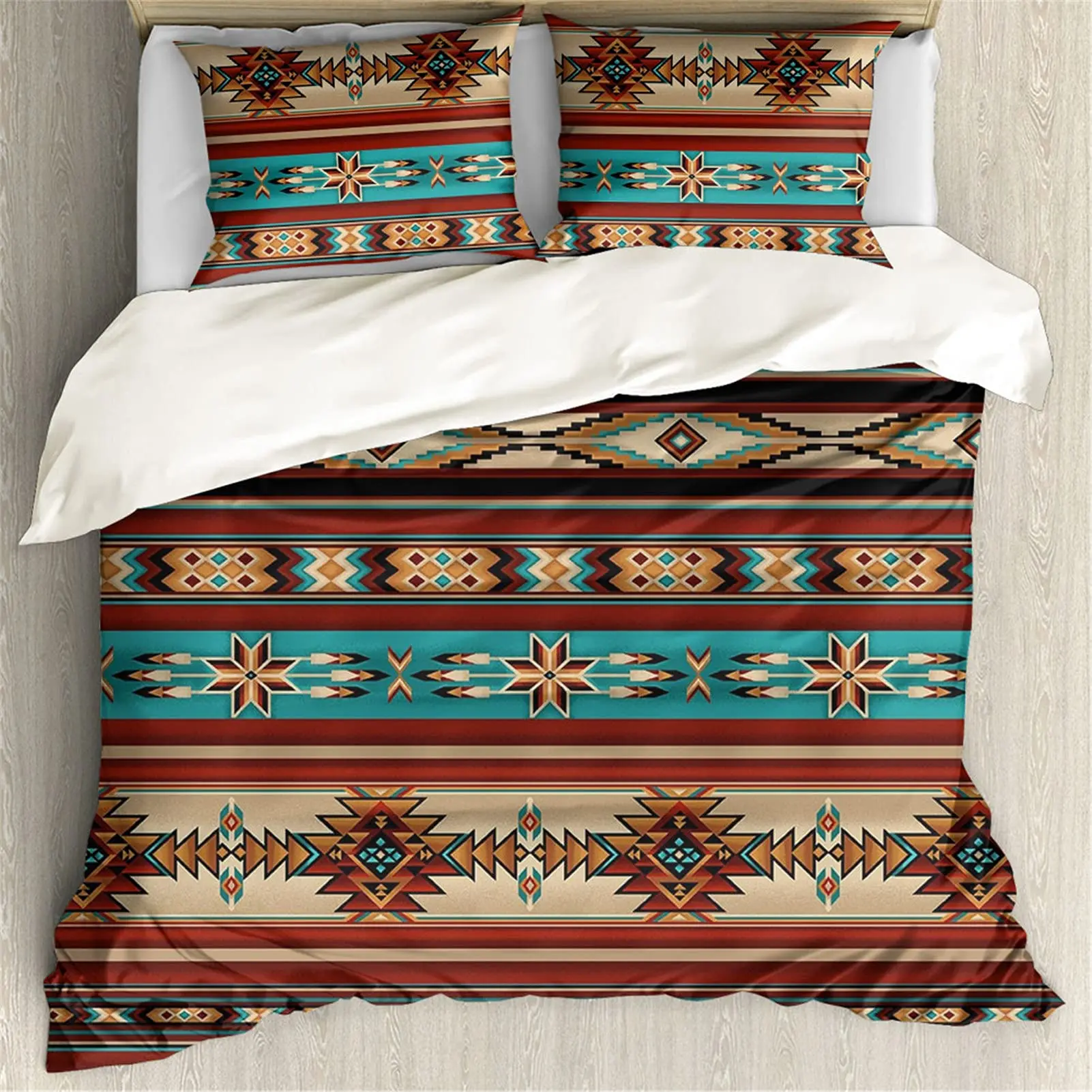 Boho Aztec Bedding Set Full Queen King Size for Teens Adults Men Women Quilt Cover with 2 Pillow Cases Bedroom Decor 3 Piece