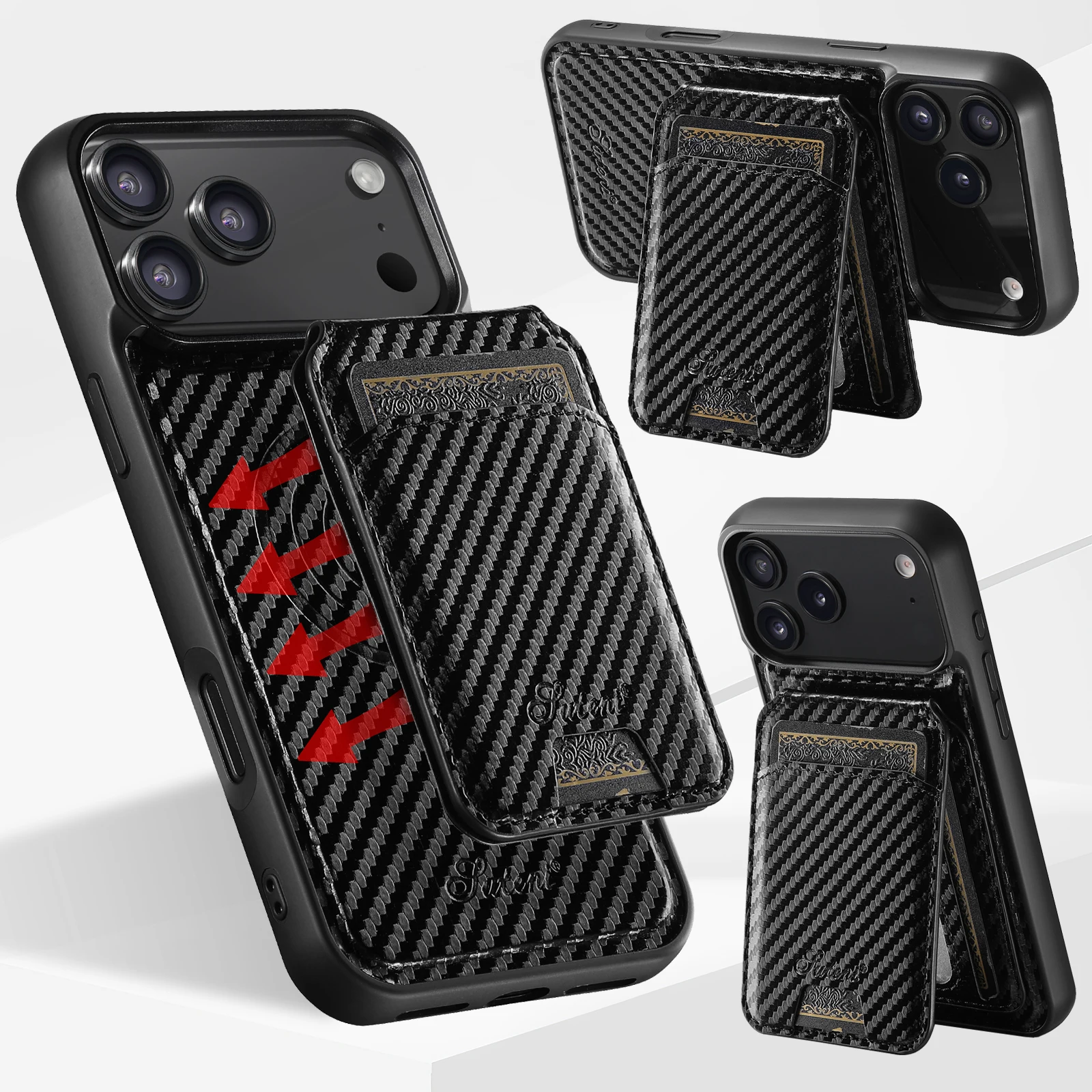 SUTENI Handyhülle Magnet Kabelloses Laden Kartenhalter Ständer Luxus Kunstleder Für iPhone 18 Pro Max 17 16 Plus 15 14 13 12