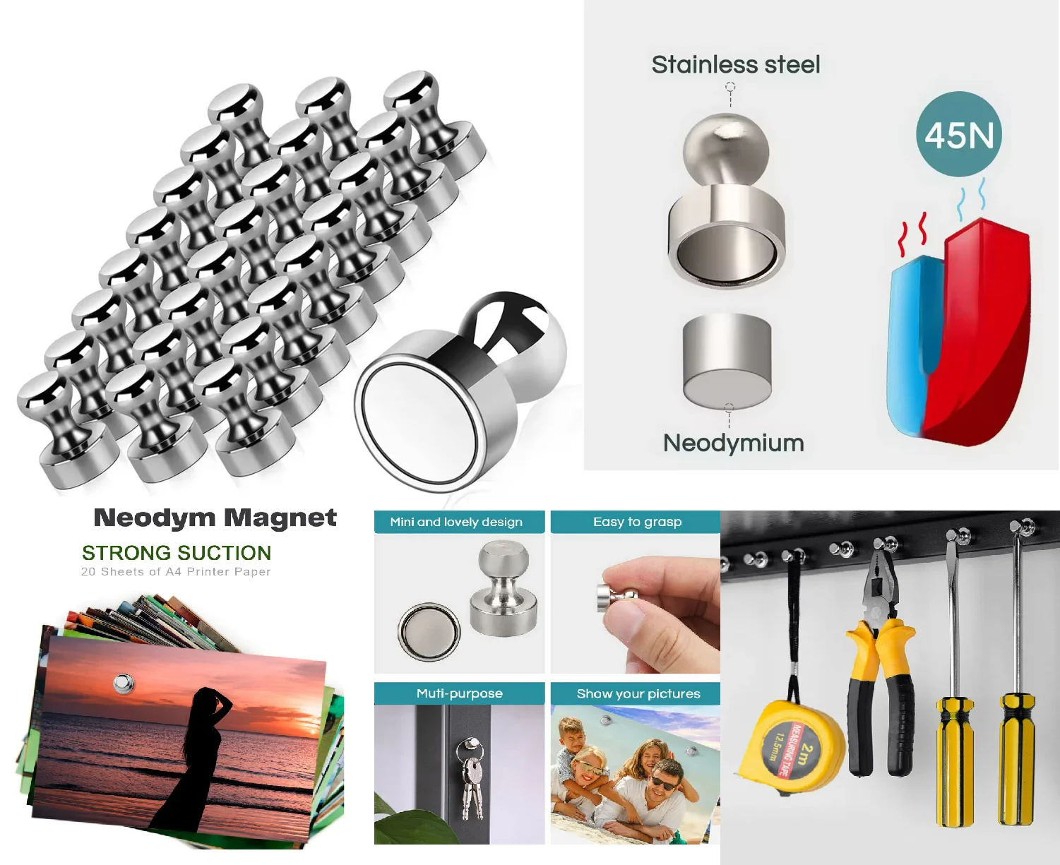

12/24x Magnetic Pins Neodymium Magnets Pin Board Magnet For Board Cone Magnets Super Strong Fridge Magnets For Home Storage Tool