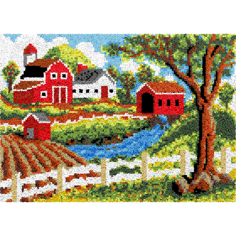 DIY Manor Latch Hook Rug Kits Tapestry Making Kits Crochet Needlework Crafts for Adults with Pre-Printed Canvas Pattern