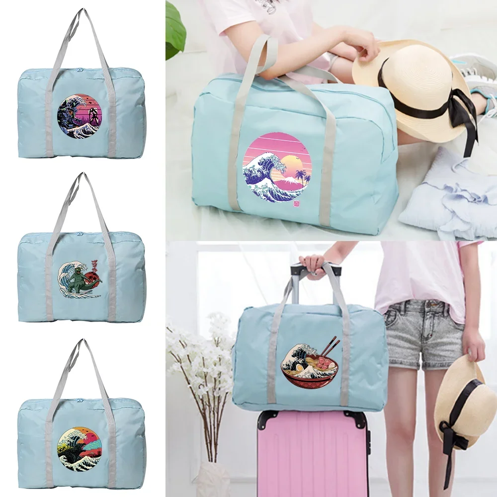 

Foldable Wave Print Travel Bag Unisex Large Capacity Bag Luggage Women WaterProof Handbags Travel Bags Clothes Storage Handbags