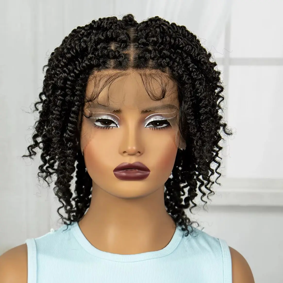 วิกผมถักเปียแบบเต็มศีรษะ วิกผมสังเคราะห์แบบถักเปีย วิกผมสังเคราะห์แบบถักเปียสั้นเป็นธรรมชาติ พร้อมผมเบบี้แฮร์สำหรับผู้หญิงผิวดำ