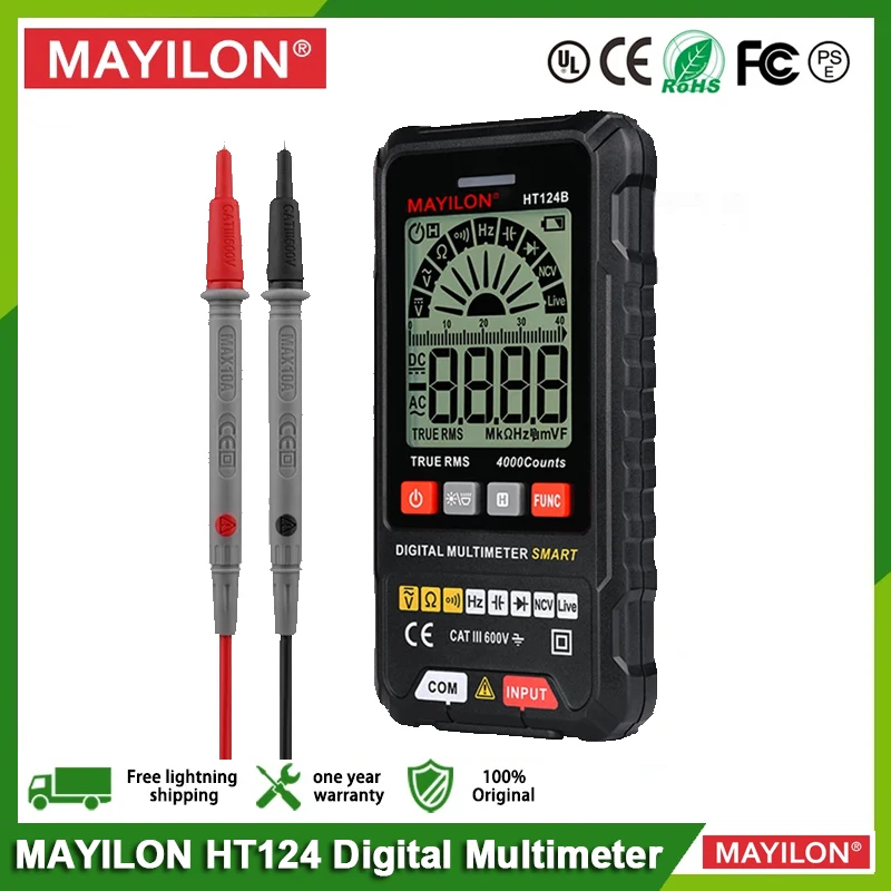 MAYILON Professional Smart Multimeter HT124B Digital Analog Voltmeter Resistance Capacitance Frequency Continuity Multi Meter