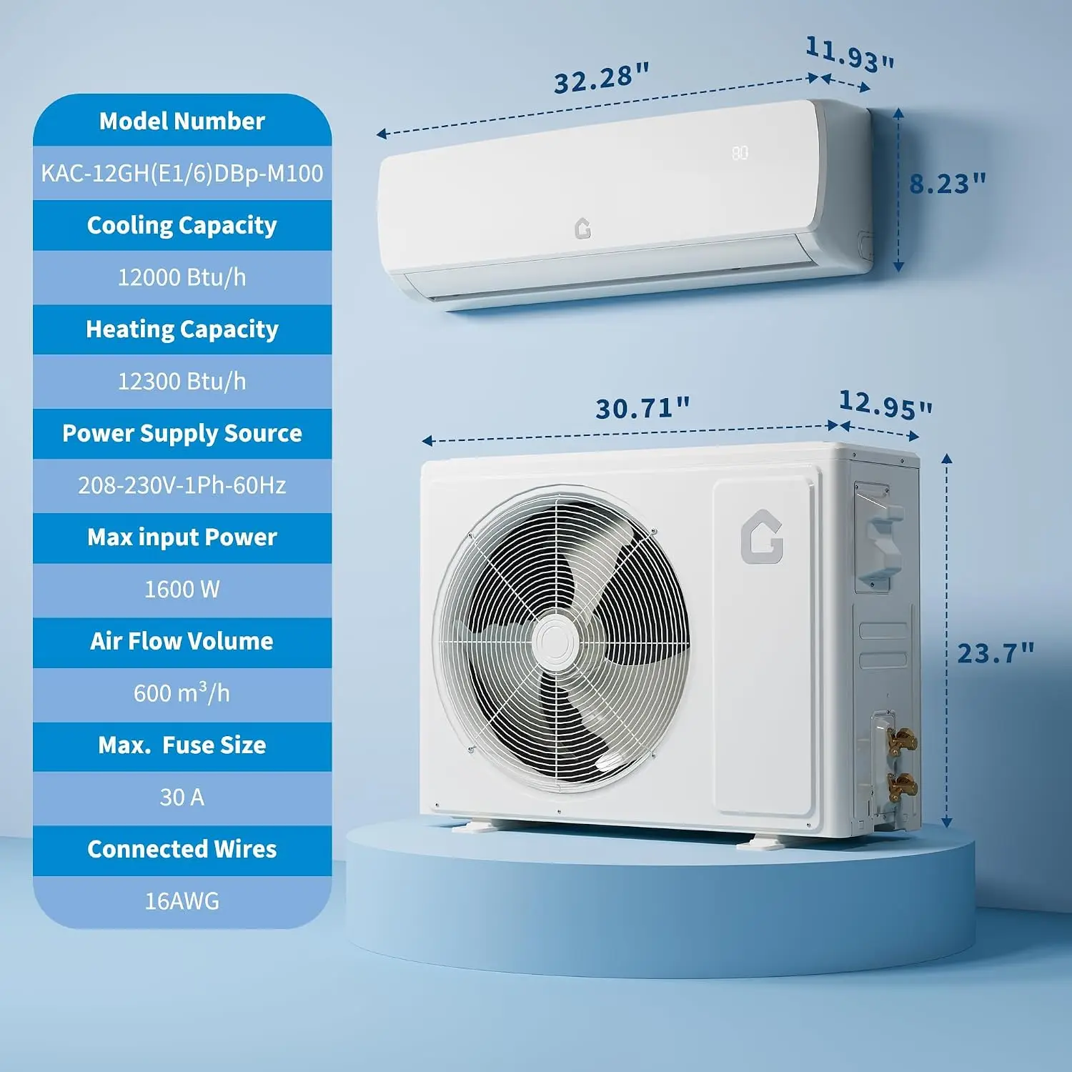 Tech 12000 BTU Mini Split Air Conditioner & Heat Pump, 19 SEER2 208/230V Ductless Inverter AC System for Up to 750, Customized