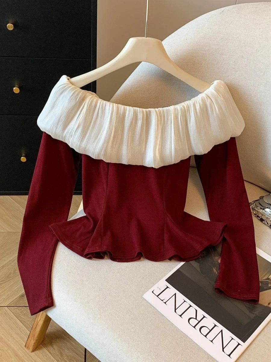 Splendido top invernale lavorato a maglia rosso con una spalla ingombrante in vita Abbigliamento interno da donna Dolce Sle Slim Fit Nylon lungo Sve Ciwalk