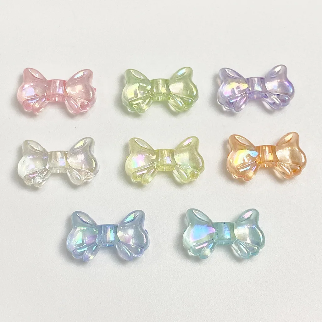 30pcs Acrylic 9X15mm Multicolor Transparent Shiny Small Bowknot Shape Beads For DIY Jewelry Making Material Accessories Findings