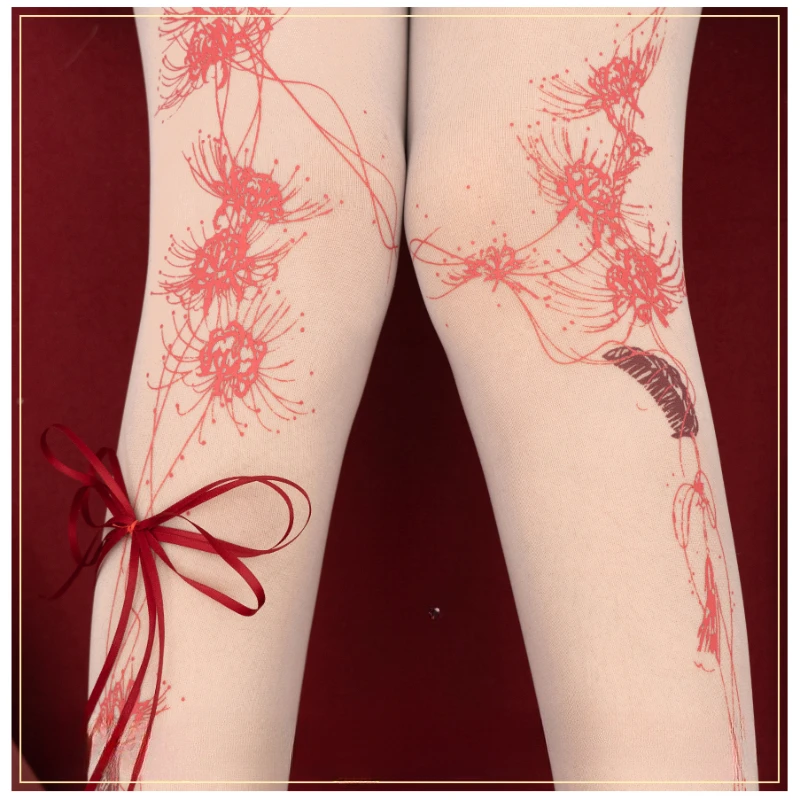 Pantyhose Women's Cotton Fabric Black White Thickened Butterfly Flower Print Leg Shaping Fashion Sexy Stockings Springand Summer