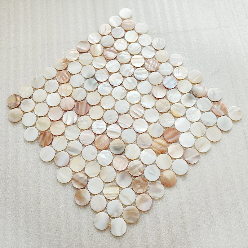 8Pcs Romantic Pink Circular Shell Mosaic Wall Stickers 30x30cm Self-Adhesive Environmental Natural Tile for Balcony Decoration