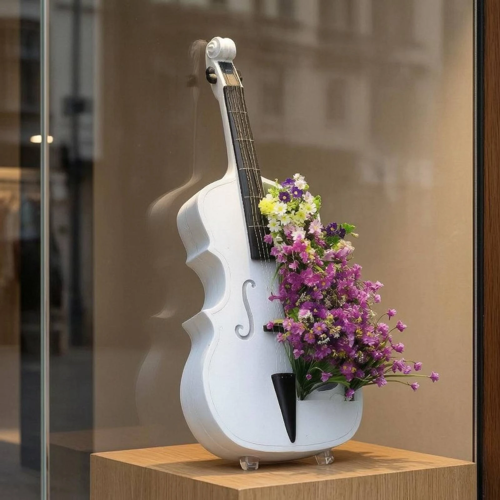 Cello Planter Metal Base Resin Cello Ornament Musical Instrument Planter Raised String Details Home Decor Compact Size