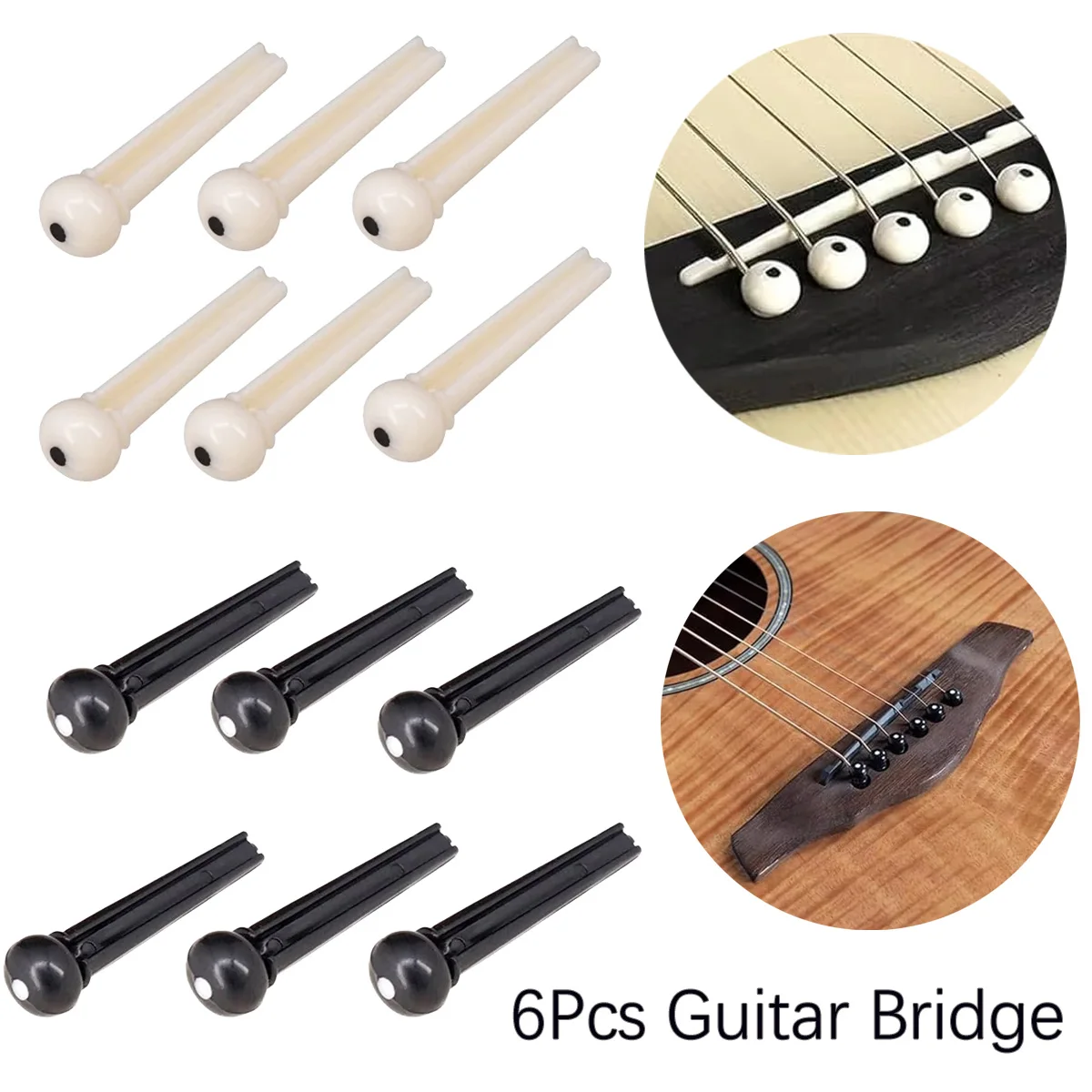 Miwayer 6 Pcs Folk Guitar String Bridge Pins, Durable Plastic Pegs Acoustic Guitar Spare Accessories