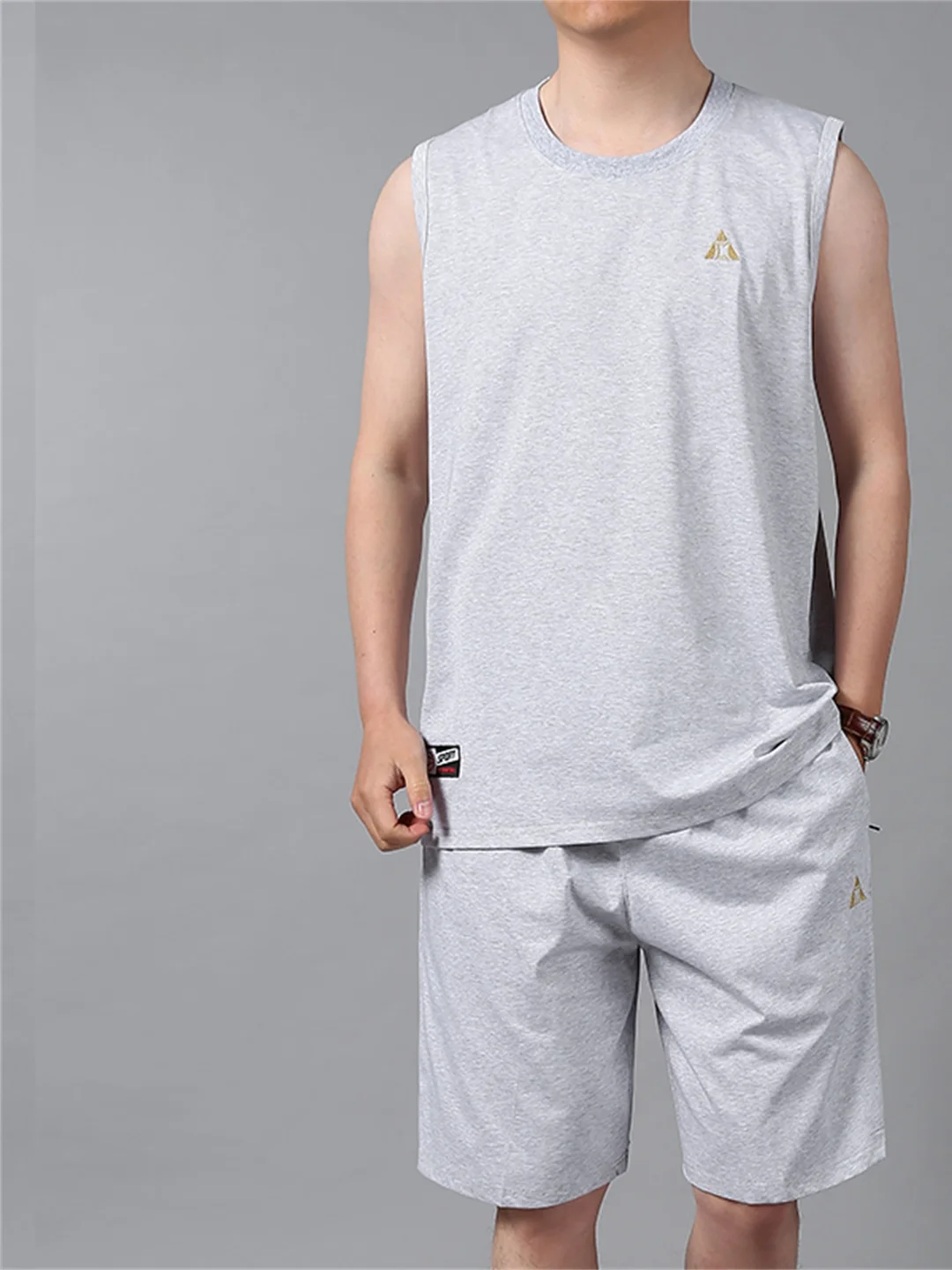 

plus Size Men's Cotton Sports Vest orts Set Summer Casual Running Fitn Dad Clothes Breathable Comfortable No Sve Top