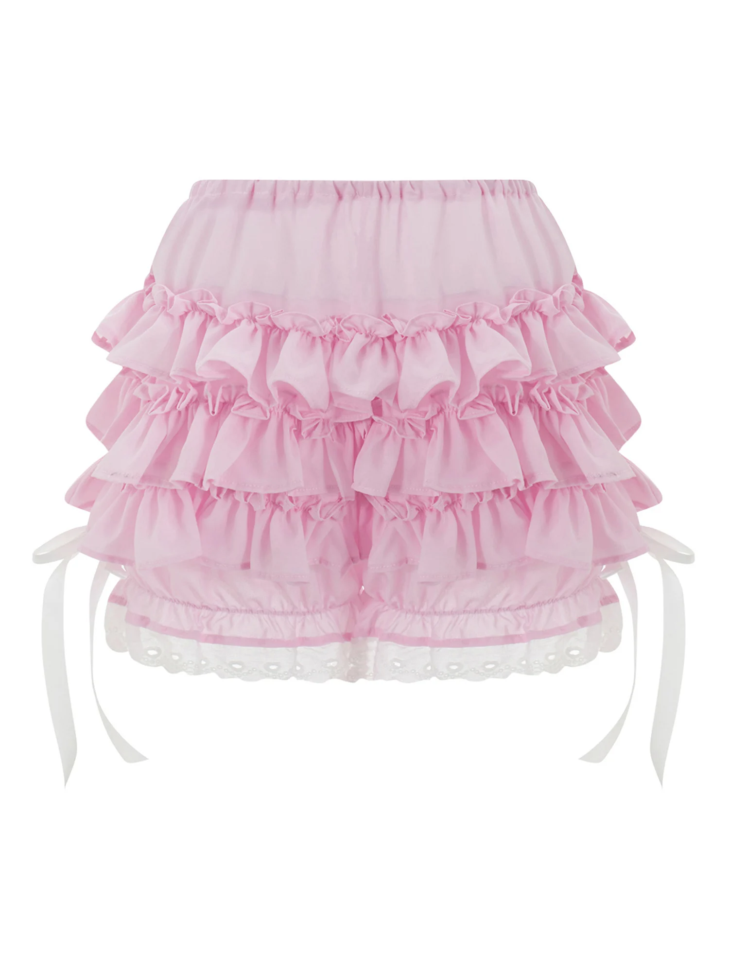 Women Y2k Lolita Bloomers Lace Trim Ruffle Layered Pumpkin Panties High Waist Fluffy Kawaii Pettipants