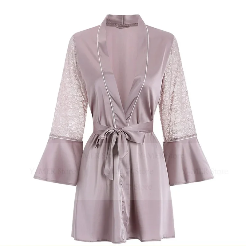 

Lace Flare Sleeve Robe Rayon Vestidos De Novia Lady Sexy Sleepwear Nightgown Intimate Lingerie Wedding Dress Kimono Bathrobe