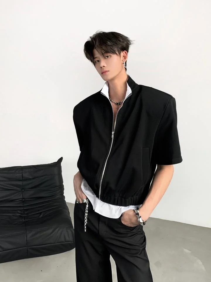 Ace Tailors Men's Short T-Shirt Jacket Contrast Color Minimalist Design Breathable Cotton Blend Summer Fashion Casual Wear