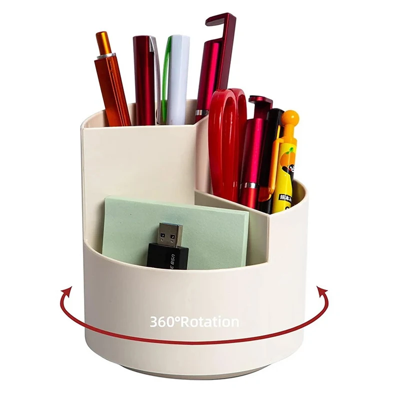 

Large Capacity 360° Rotating Pen Holder Desk 3-Grid Pencil Storage Box Organizer Makeup Brush School Pen Stand Office Storage