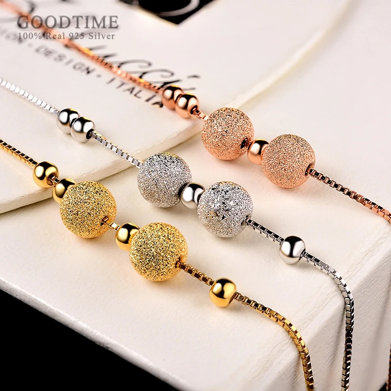 

Fashion Pure 100% 925 Sterling Silver Anklet Frosted Gold Color White Round Beads Anklets For Women Ankle Foot Chain Jewelry