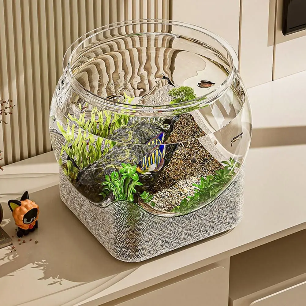 New Clear Fish Tank Resistant Falling Round Desktop Aquarium Durable Enhance Viewing Experience Ornamental Fish Decor