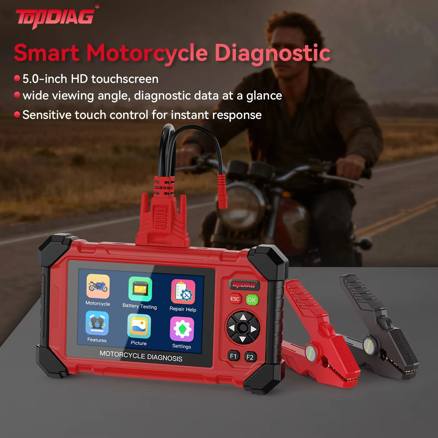 Topdiag M216 OBDII Motorcycle Scanner Diagnostic Tool EURO5 Read Clean Fault Code Injector ABS Test For BMW Yamaha KTM SUZUKI