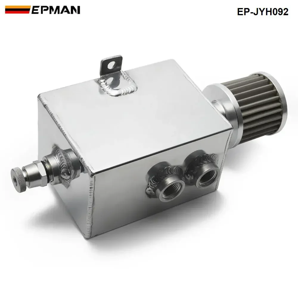 EPMAN Racing 2L Aluminum Universal Oil Catch Can Tank With Breather & Drain Tap 2LT Baffled EP-JYH092