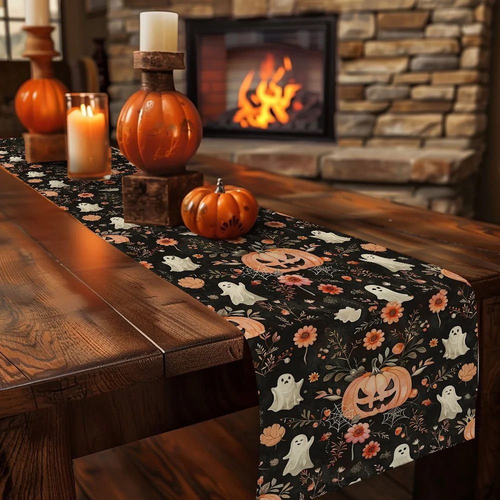 Cartoon Halloween Pumpkin Plant Table Runner Dresser Scarves for Hoilday Party Banquet Dining Room Home Decoration Tablecloth