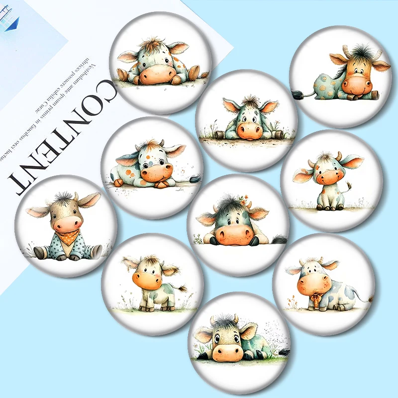 Cute watercolor cow 12/18/20/25mm glass cabochon bracelet pendant rings for jewelry demo earrings back Making findings