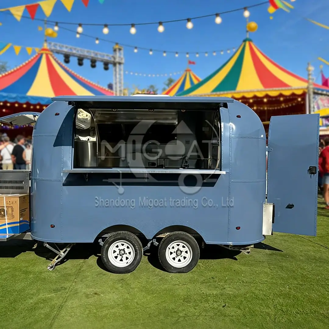 Blue Food Truck Trailer Dual Axles Stainless Steel Countertops Catering Street Vending Mobile Kitchen Business Equipment