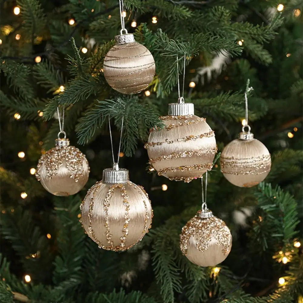 

9pcs 6CM/8CM Velvet Christmas Balls Pendant Shatterproof Reusable Christmas Hanging Balls White Champagne Elegant