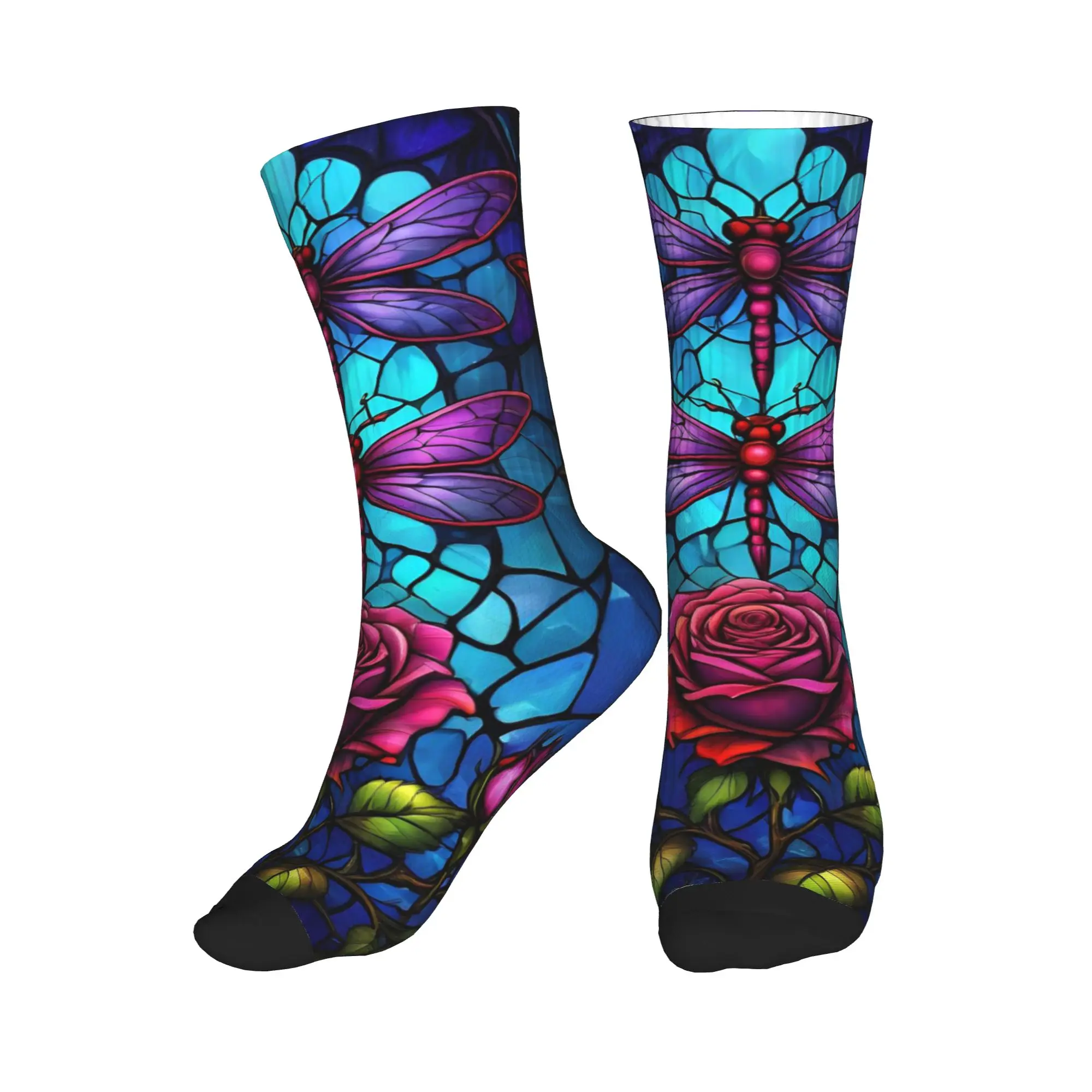 

Dragonflies Roses Dress Socks Men's Women's Warm Fashion Novelty Crew Socks