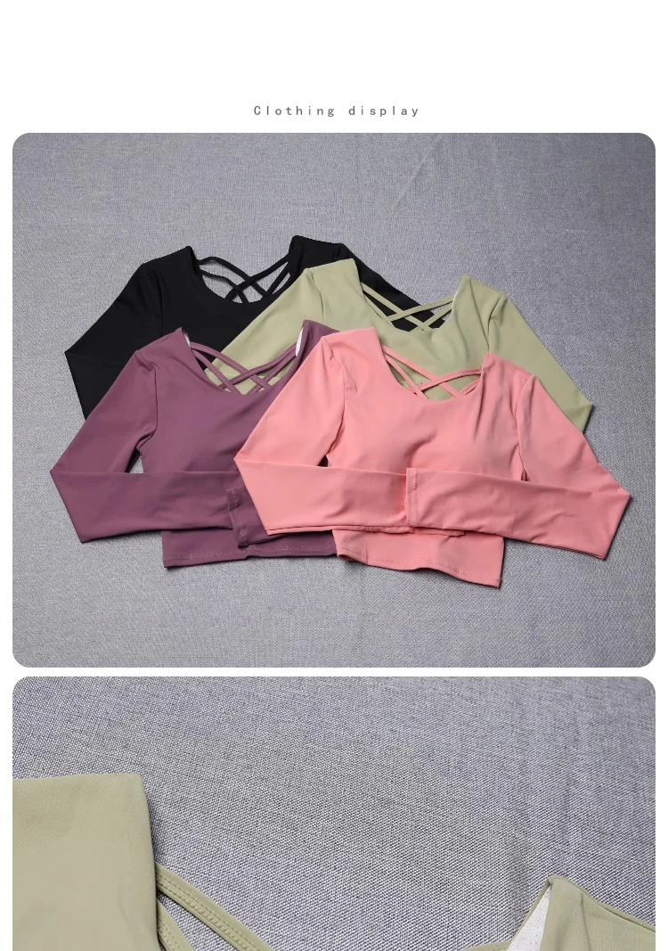 Neue Yoga-Kleidung für Damen, Sport, Laufen, Pilates, atmungsaktiv, Training, Langarm, Top, Fitness-Kleidung – Detail 2
