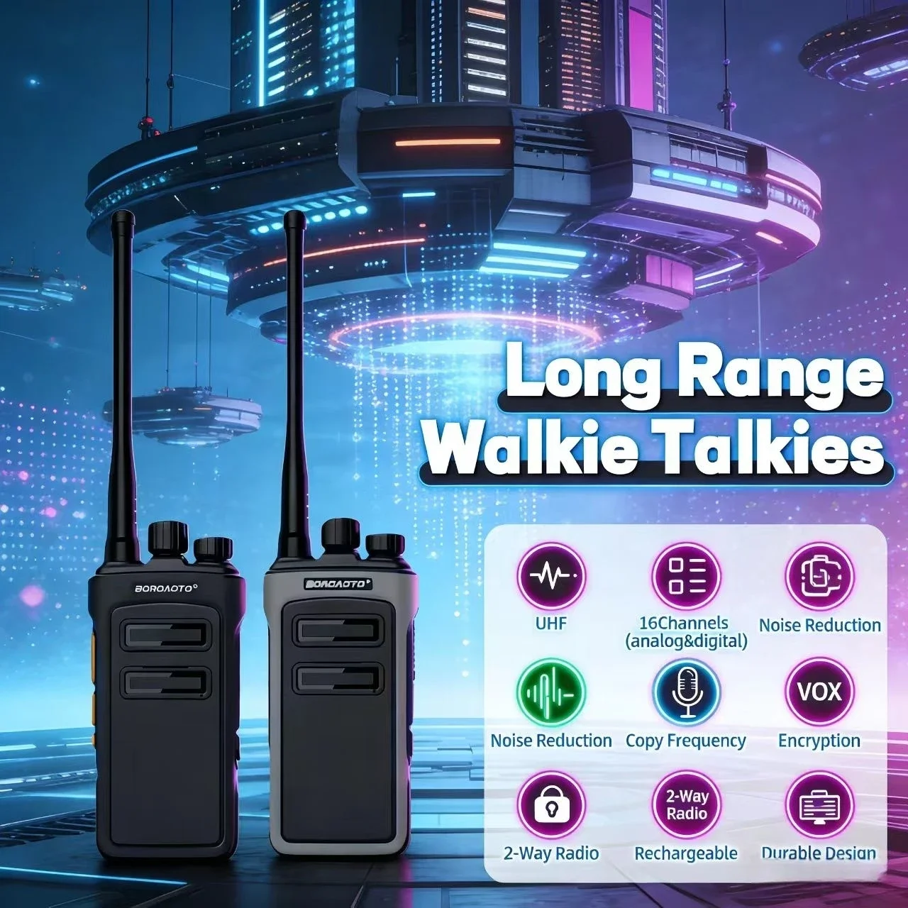 

Рации Motorola Long Range с большой дальностью действия, перезаряжаемые, UHF, 16 каналов, шумоподавление, VOX, шифрование, копирование частоты