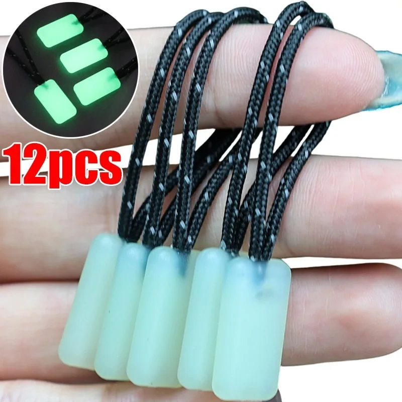 12/1pcs Luminous Zipper Pull Ultra-Bright Glow in The Dark Night Anti-lost Ends Tent Lock Zips for Coats Jackets Bag Rucksacks