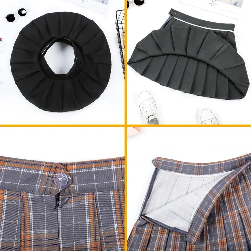 Super-hot School Plaid Pleated Skirt Female Spring Summer High Waist Short Fall College Wind Yellow A-character