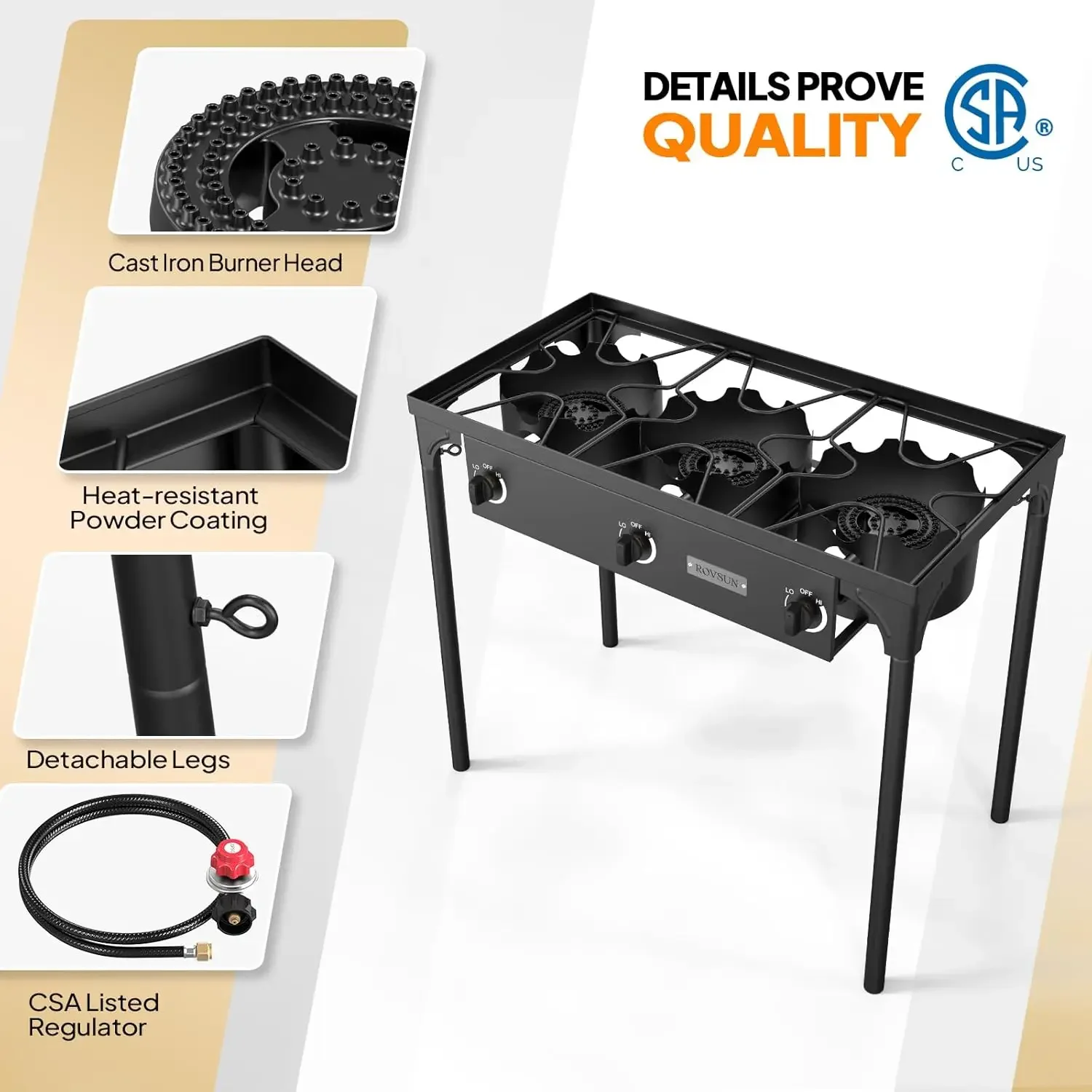 Stufa a gas propano, bruciatore da campeggio esterno ad alta pressione da 225.000 BTU con regolatore elencato CSA, fornello da picnic perfetto per la casa Br