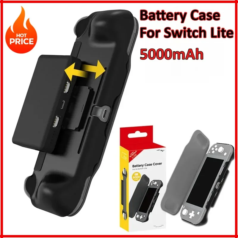 Custodia per caricabatterie rapido per batteria esterna da 5000 mAh per Nintendo Switch Lite Custodia USB TypeC con clip posteriore staccabile portatile