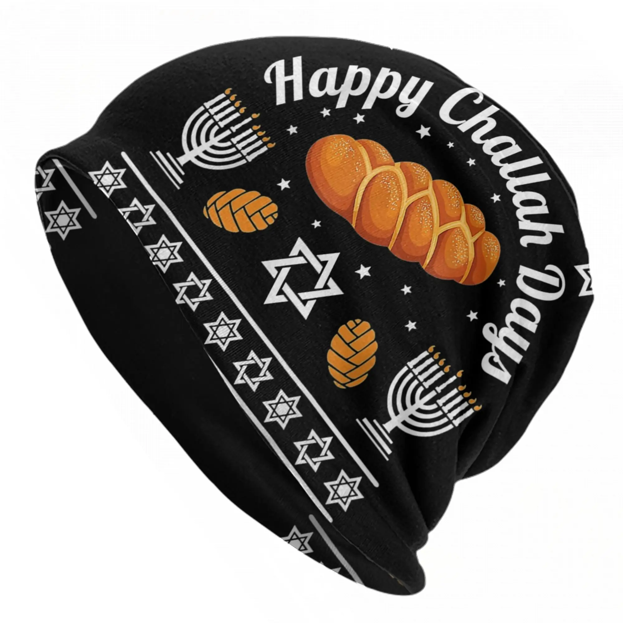 Happy Challah Days Hanukkah Skullies Beanies Hats  Goth Men Women Outdoor Caps Warm Multifunction Bonnet Hat