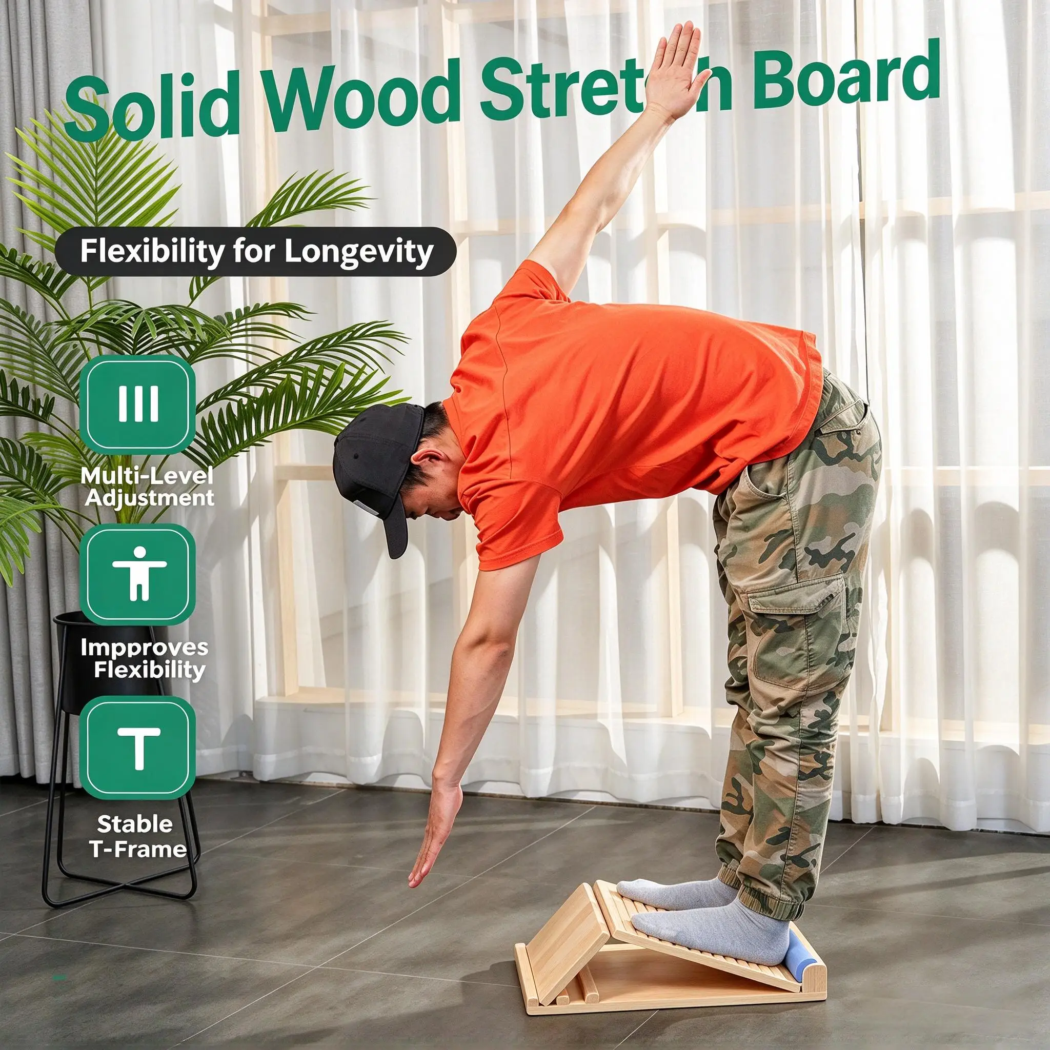 Wooden Calf Stretch Board Adjustable Angles Non‑Slip Foot Stretching Inclined Board Dot Sole Massager for Leg Muscle Relaxation